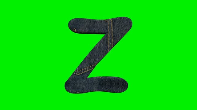 Animation video alphabet letters with blue jeans texture on green screen background