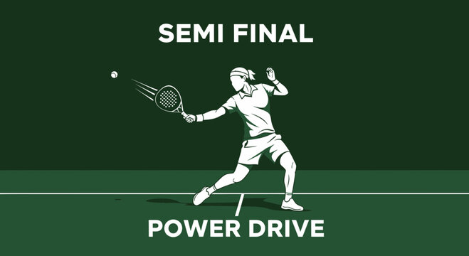 Woman's Padle Ball Match Illustration in the Semi-Final Power Drive and Green Background