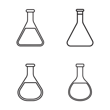 Four different types of laboratory glassware flasks for chemistry and science experiments and research  various shapes and sizes
