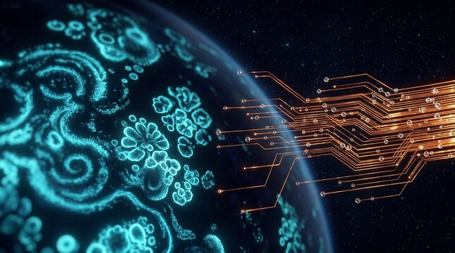 Digital Network Connecting to a Futuristic Planet.