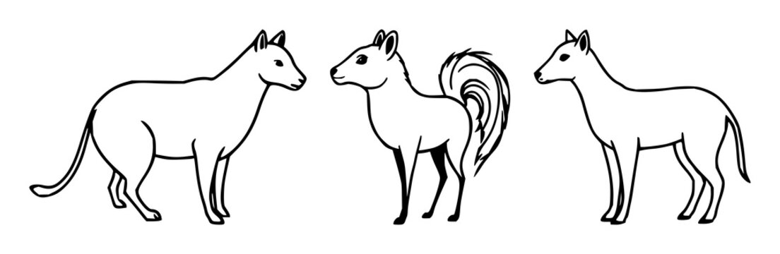 Animal icon set with stylized black line art on white background featuring animal, line art, icon with simplicity and minimalism