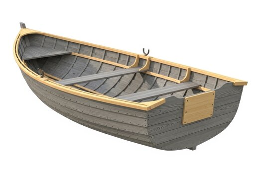 Traditional Wooden Rowing Boat Isolated on White Background - 3D Rende