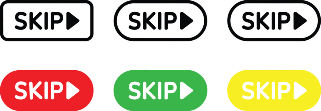 Skip button icon set vector illustration with arrow for video player interface ui.