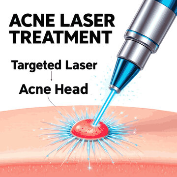 Create a realistic Isolated a realistic Acne laser treatment, Laser shot to acne head. 3D rendering. vector art with white background..
