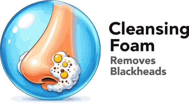 Create a realistic Bubble of cleansing water clean oil and remove blackhead acne from face or nose. Cleansing foam product concept. 3D rendering. vector art with white background..