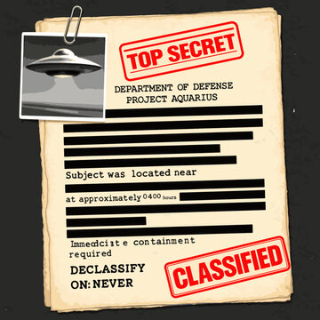 Create a realistic Top Secret Classified Document with Black Redacted Text vector art.