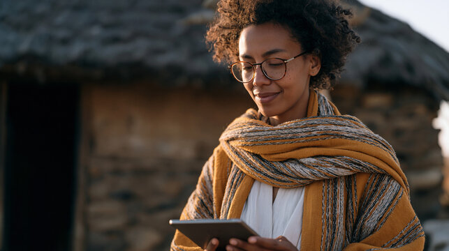 Population census field worker conducting rural household survey in remote village, tablet data entry, demographic research employment, World Population Day context, community
