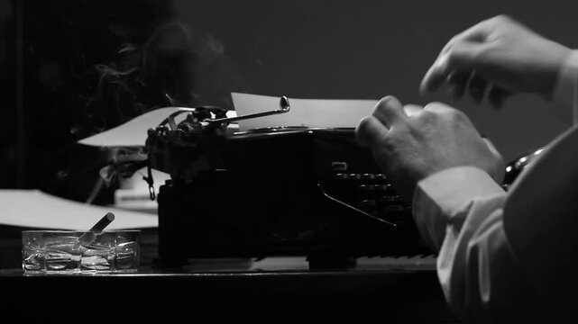 Vintage Typewriter and Rotary Phone in Noir Office Scene