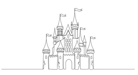 Whimsical Castle Line Art - Fairytale Fantasy Drawing © Ahmad