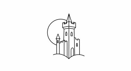 Minimalist Castle Illustration with Moon on White Background © Ahmad