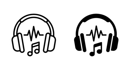 Obraz premium Headphones with Music Notes and Sound Wave Icons, Audio Symbol Vector Set, Modern Music Listening Graphics