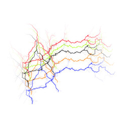 Obraz premium Colorful abstract network of interconnected lines and nodes on transparent background