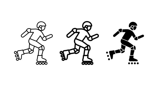 Rollerblading Icons Set: Inline Skating, Action Sports, and Outdoor Recreation Vector Graphics