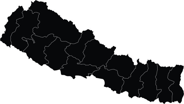 Map of Nepal with Administrative Regions Silhouette Editable Illustration Vector