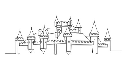 Hand-drawn castle silhouette, fairytale architecture, fantasy fortress outline © Ahmad