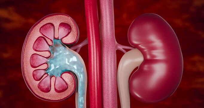Healthy renal anatomy displaying normal kidney filtration, urine transport, and metabolic waste removal supporting fluid regulation and internal body balance. 3D Rendering
