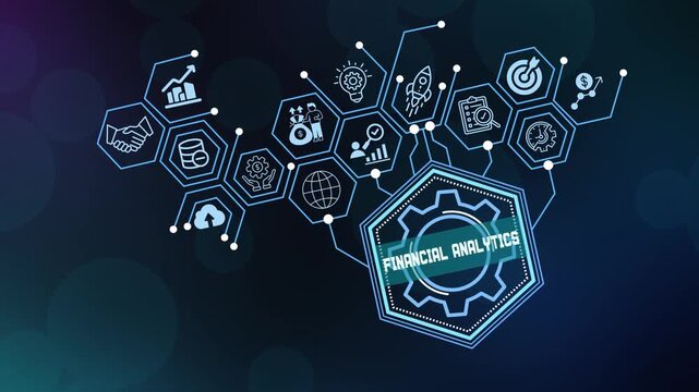 Financial analytics and economic data forecasting concept with money icons, profit growth charts, and investment evaluation tools for corporate banking