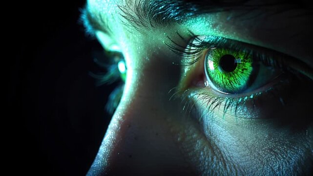 the green eye close up shot portrait with black background