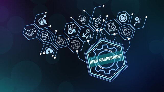 Risk Assessment and management concept using futuristic digital hexagon interface with business icons for financial security and analysis