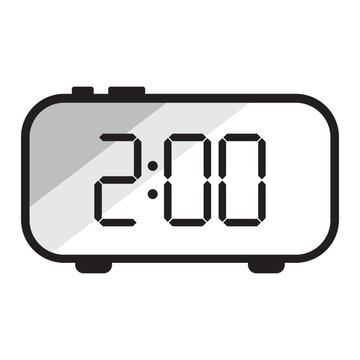 Digital alarm clock icon showing time two o clock vector. Ideal for morning routine or productivity mobile app ui design.