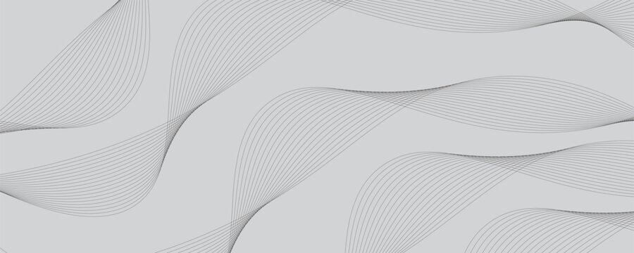 Abstract black wave lines on a solid gray background. Minimalist modern digital design with elegant flowing curves for professional and art decor.