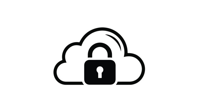 Padlock icon centered within a cloud shape symbolizes secure digital data storage and protected information infrastructure.