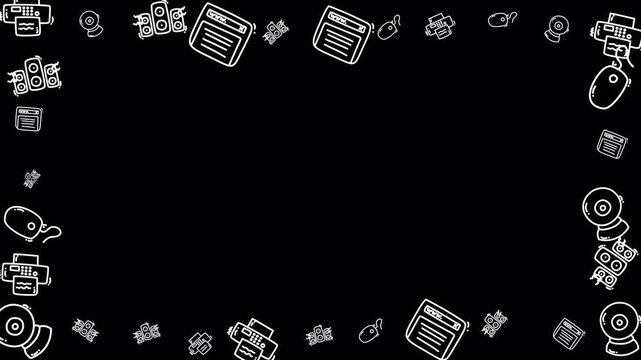Animated Computer Hardware Doodle Grid Loop 4k Transparent