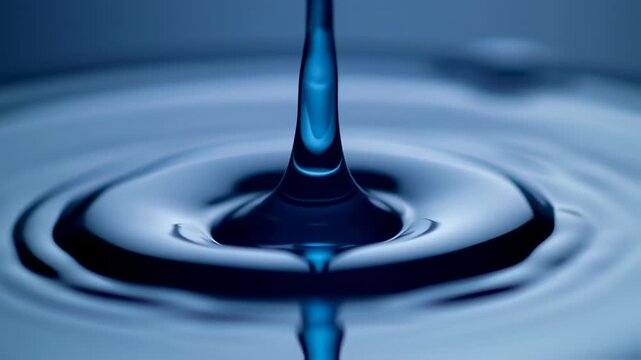 A single drop of liquid impacting a surface, creating ripples