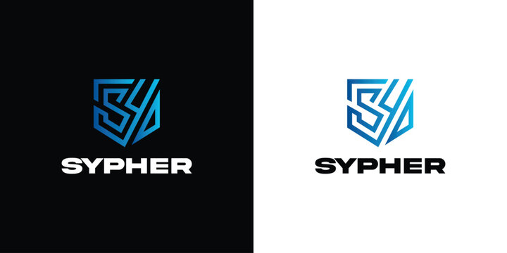 Modern blue gradient letter SY monogram security shield logo vector