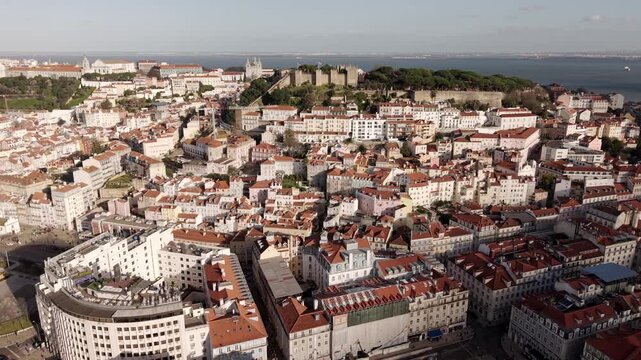 Castelo de Sao Jorge, Saint Georges Castle in Alfama district of Lisbon on Tagus river estuary, Lisbon old town