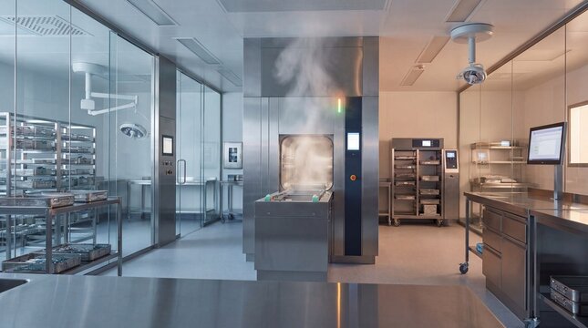 Advanced medical sterile processing department ensuring instrument disinfection and sterilization for patient safety and operational efficiency in modern healthcare facilities