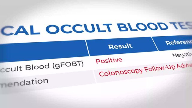 Fecal occult blood test result showing positive colonoscopy follow up