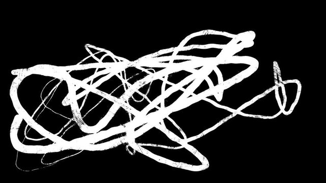 Paint Brush Scribble animation. Abstract Stroke Background, diagonal, spiral, multidirectional chaotic lines direction. Brush stroke black and white noise animation background. Crazy Hatching