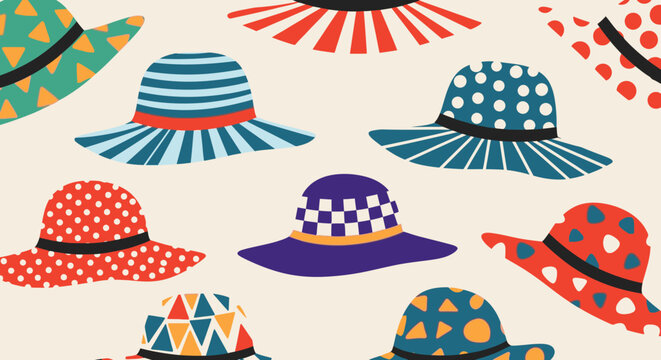 Vibrant Hats Pattern with Various Designs and Colors on Display