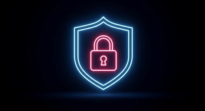 Neon shield security illustration
