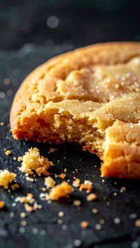 Sugar cookie crumbling revealing soft texture close up
