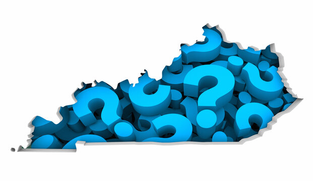 Kentucky KY State Map Question Marks Ask FAQs Best Place Location 3d Illustration