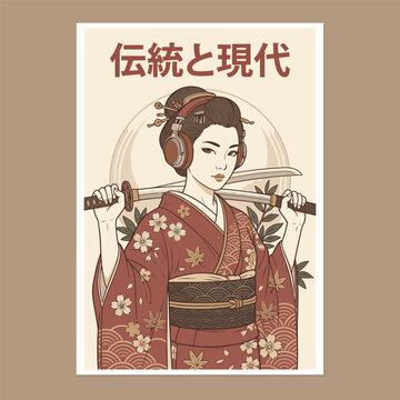 kimono and katana vector image