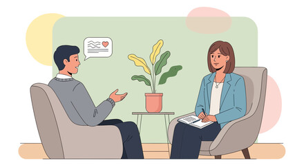 Fototapeta premium Psychologist counseling session, man talking to therapist, mental health support, therapy conversation