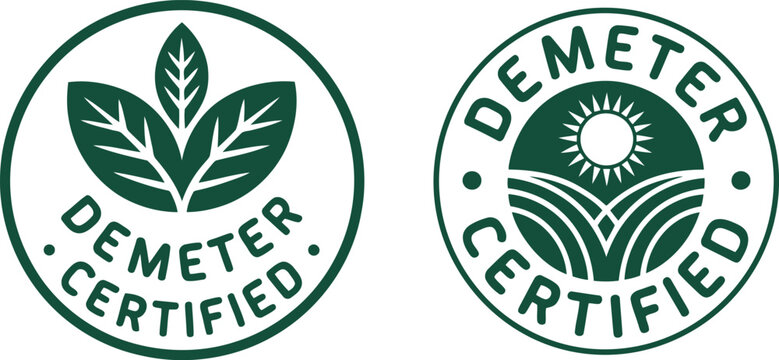Demeter Certified Organic Badge Icons for Sustainable Biodynamic Agriculture and Eco-Friendly Food Packaging