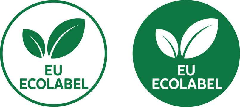 EU Ecolabel vector icons set, green eco certification symbols for sustainable products and packaging