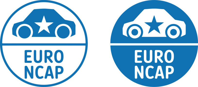 Euro NCAP automotive safety rating logo icons, blue vector symbols for car crash test certification and vehicle safety standards