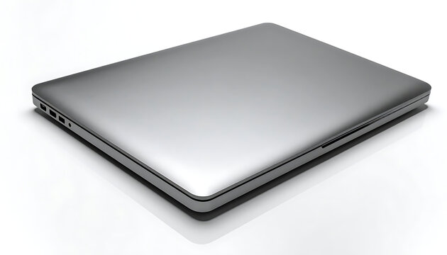 Isolated closed modern silver laptop computer on a clean white surface, sleek design, technology and portability concept
