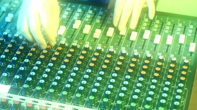ミキサーを操作する人の手元カラフルな照明 1 
background with lots of light spots
