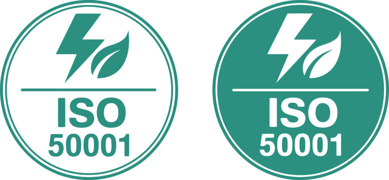 ISO 50001 energy management certification badge icons for sustainability and efficiency compliance