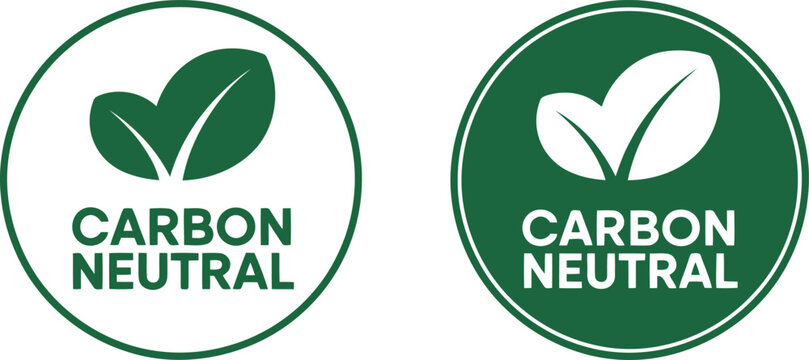 Green carbon neutral eco badge icons with leaf symbol for sustainability and environmental certification