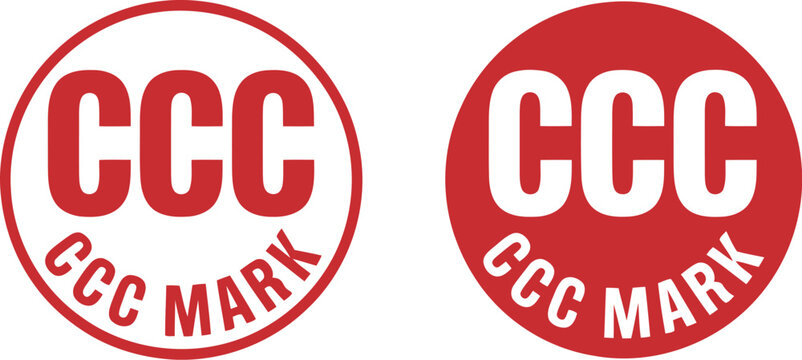 Red CCC Mark Certification Logo Set for Product Compliance and Safety Standards Vector Illustration