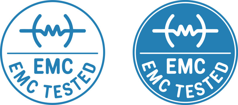 Blue EMC Tested Certification Badge Icons for Electromagnetic Compatibility Compliance Labeling