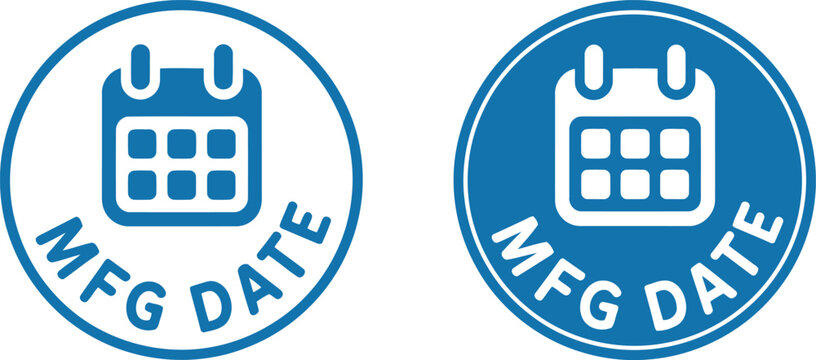 Blue Manufacturing Date Icon Set with Calendar Symbol for Product Packaging and Labeling