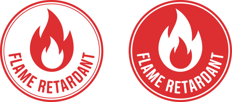 Red Flame Retardant Safety Label Icons for Fire Resistant Materials and Industrial Packaging